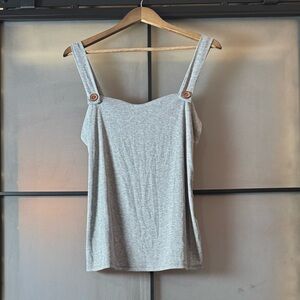 Light gray ribbed button strap tank